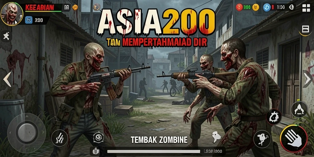 Tampilan antarmuka utama ASIA200 dalam pertempuran melawan zombie.