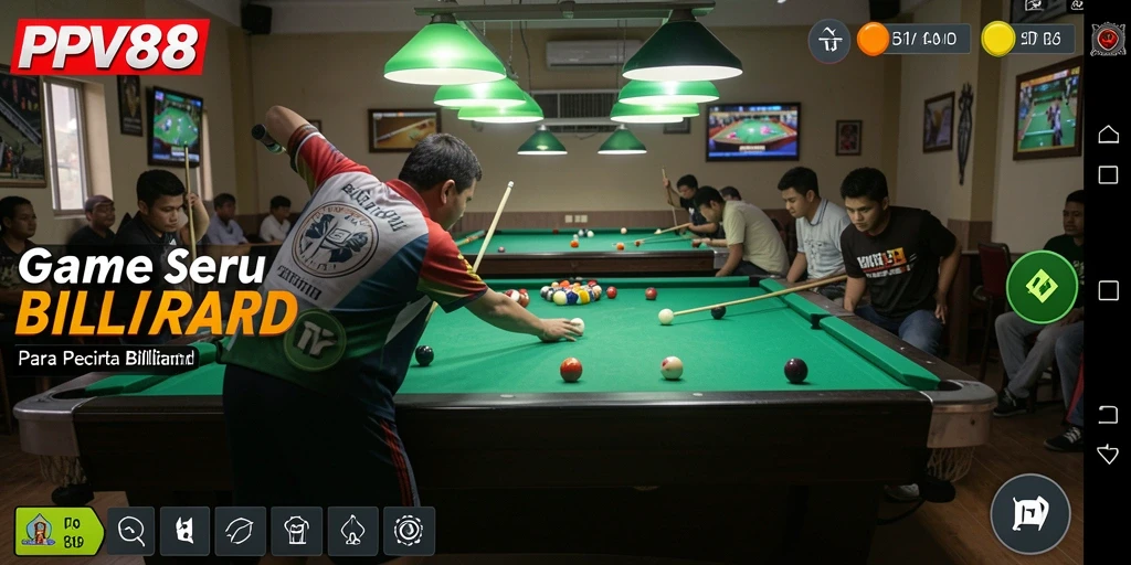 Screenshot antarmuka PPV88 menampilkan permainan billiard yang menarik.