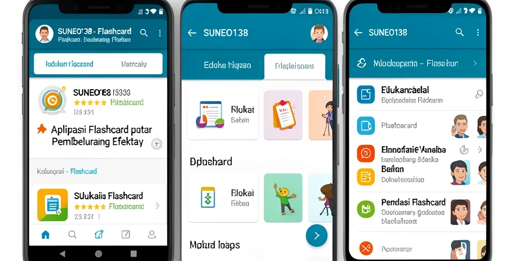Tampilan antarmuka aplikasi SUNEO138 untuk belajar menggunakan Flashcard.